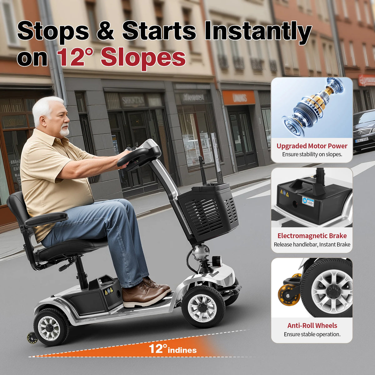 Unificare Foldable 4 Wheel Mobility Scooter With Carbon Steel Frame
