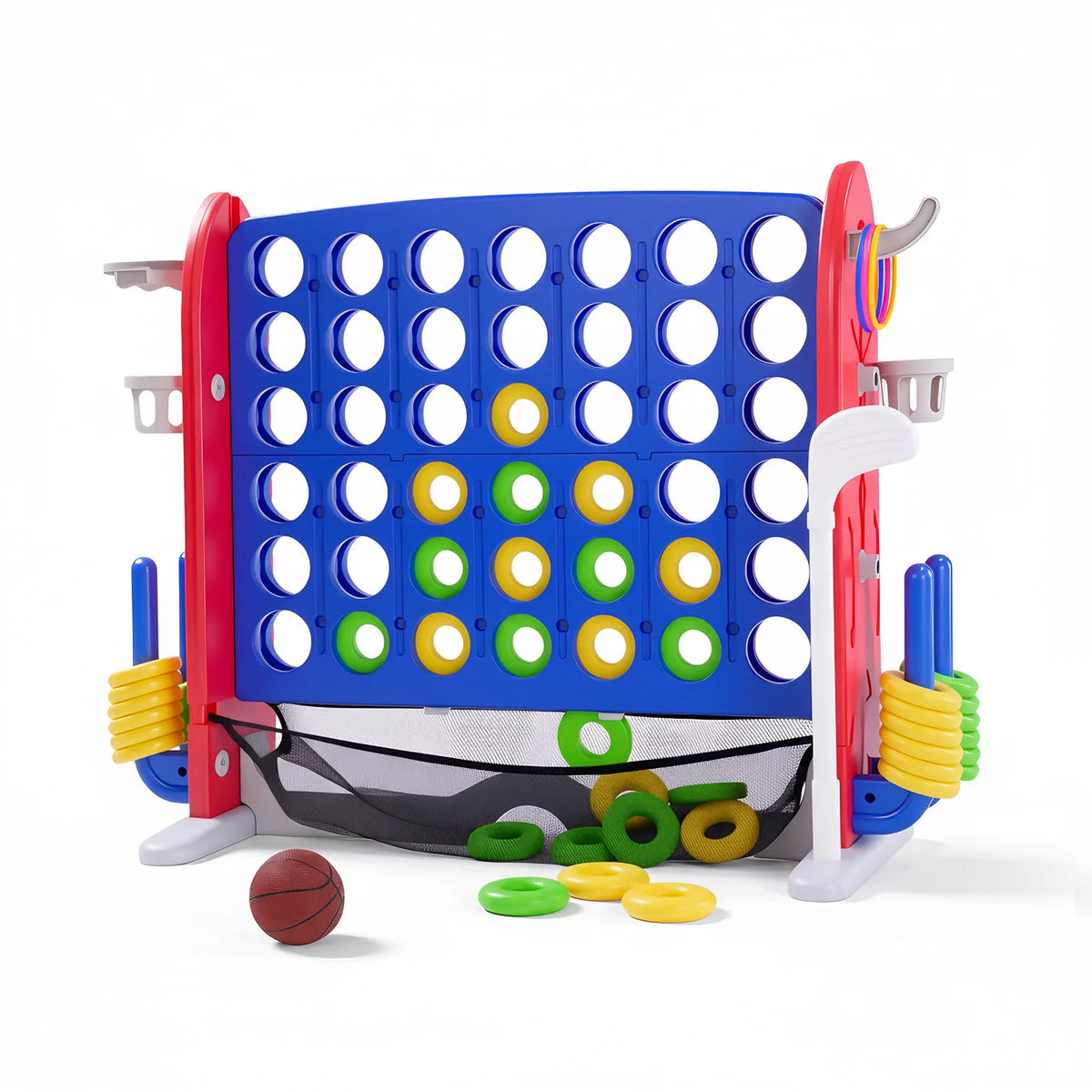 Giant Outdoor Connect Four Basketball Hoop Ring Toss Game