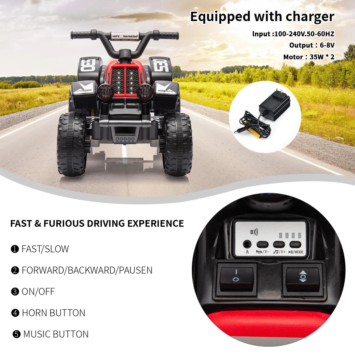 Electric Kids Ride On Atv With Led Lights And Music