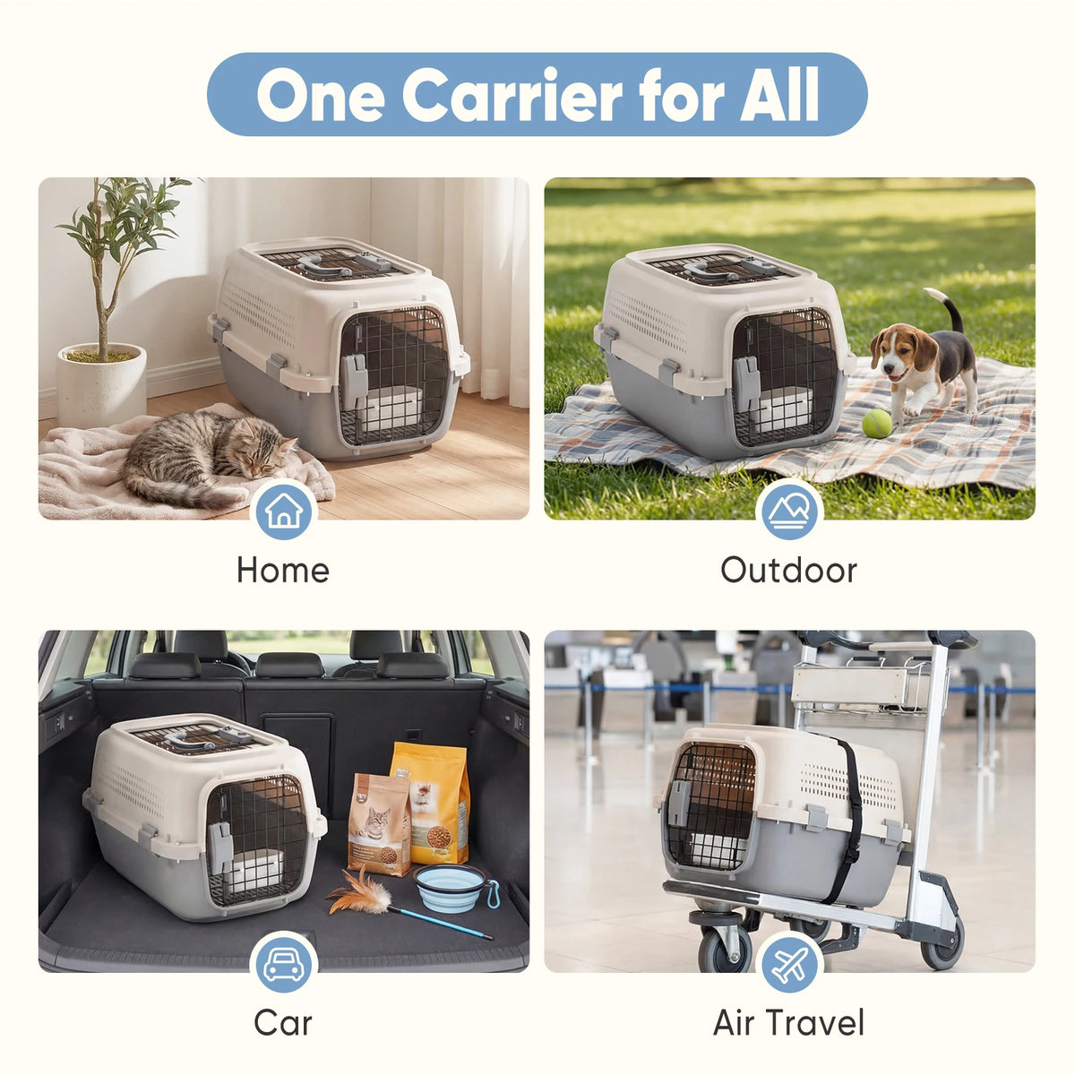 Durable Pet Travel Crate With Bowl For Small Cats Dogs