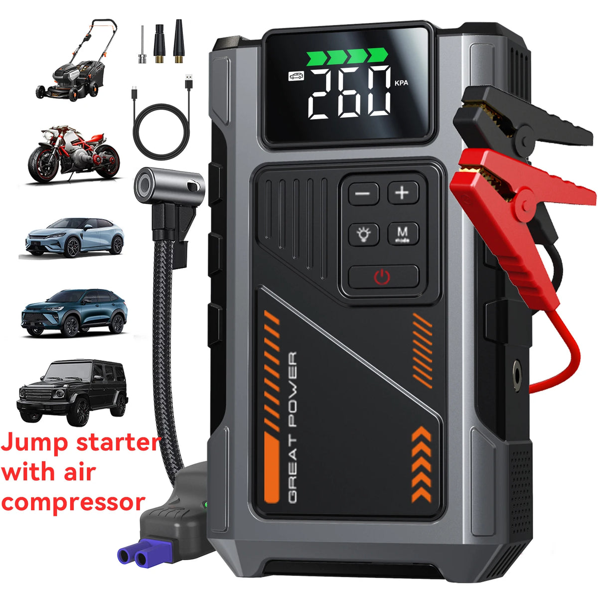 Geeneu Portable Car Jump Starter With 3000A Peak Air Compressor