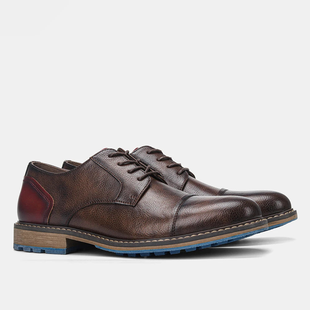 Hecrafted Men Leather Oxford Casual Derby Cap Toe Shoes