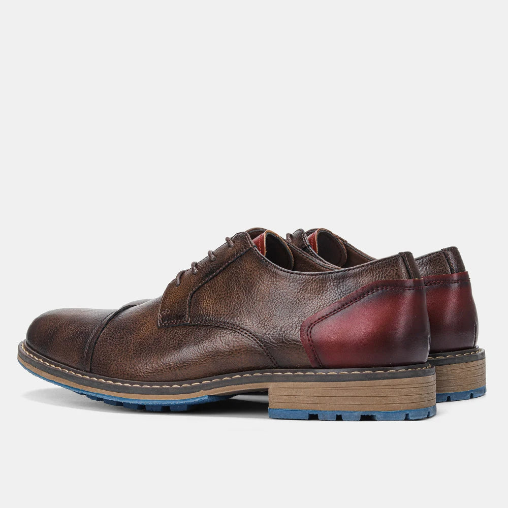 Hecrafted Men Leather Oxford Casual Derby Cap Toe Shoes