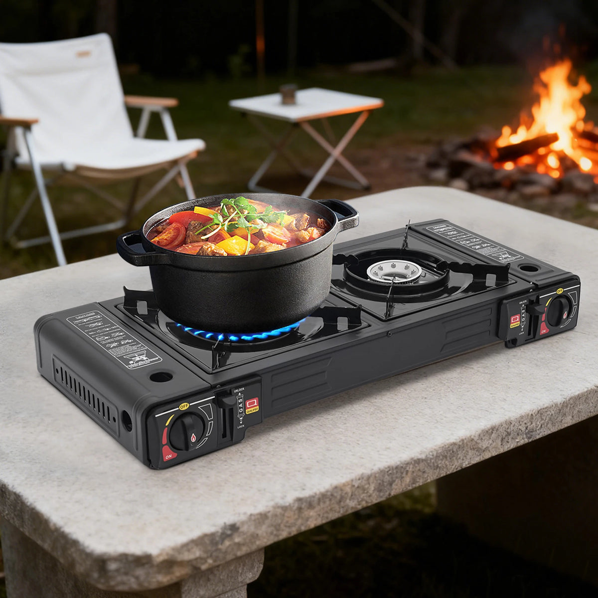 Portable Two Burner Gas Camping Stove With Fast Heating
