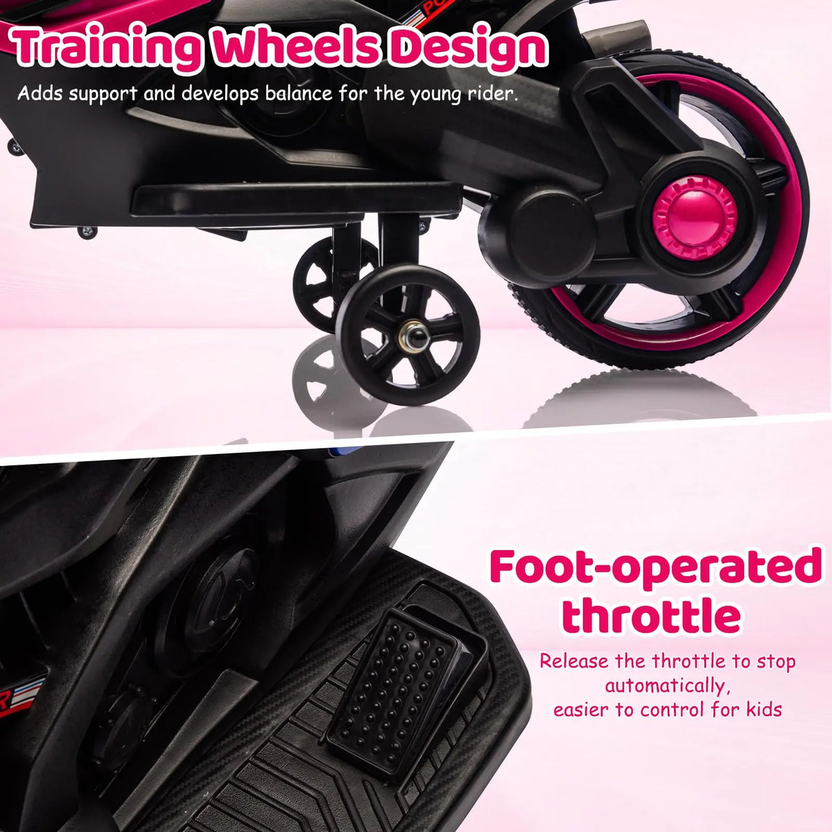 HiMiss Kids Electric Ride On Motorcycle With Training Wheels