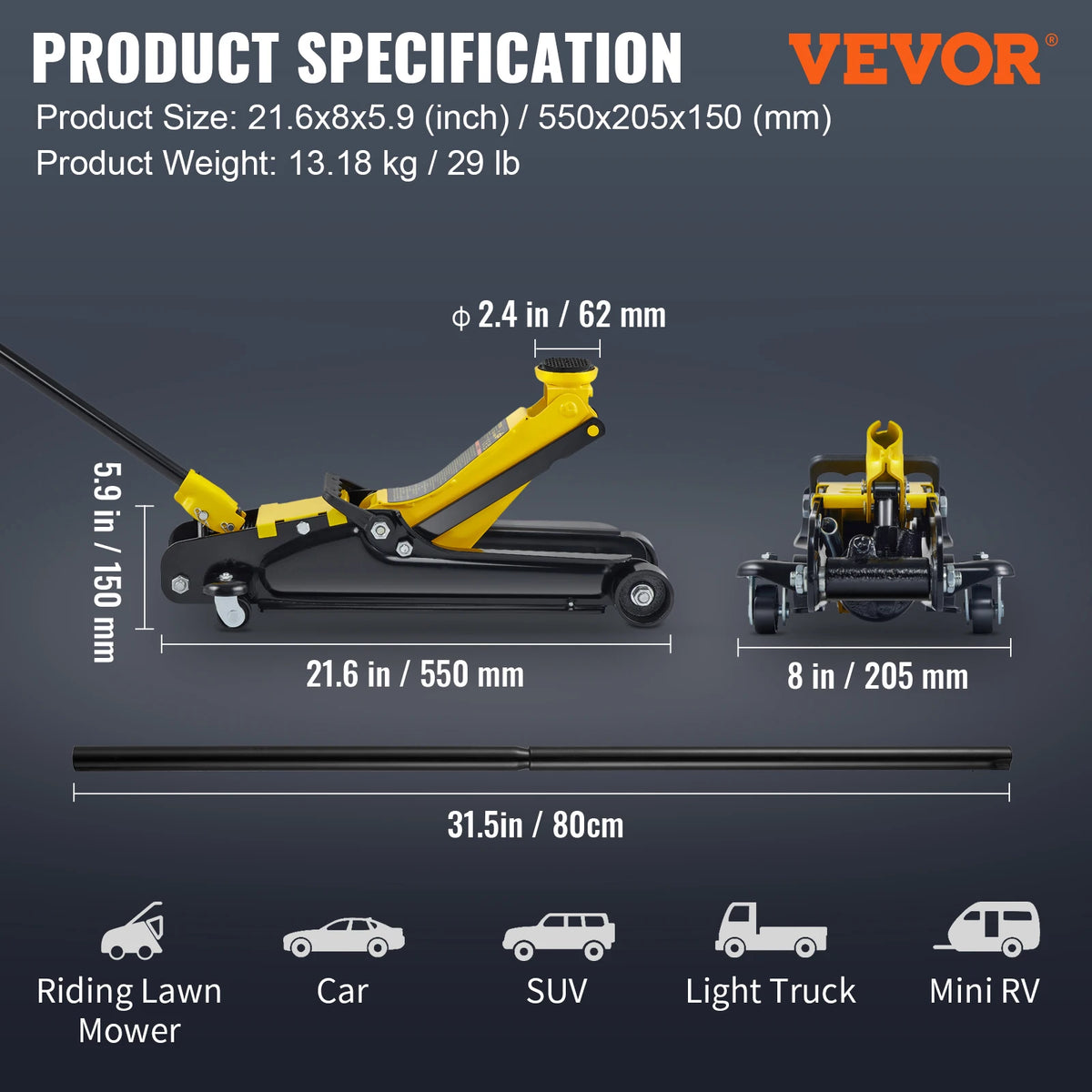 Succebuy 2.5 Ton Pneumatic Low Profile Floor Jack Heavy Duty