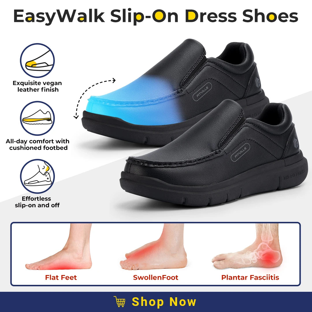 Fitville Men Wide Leather Walking Shoes With Arch Support