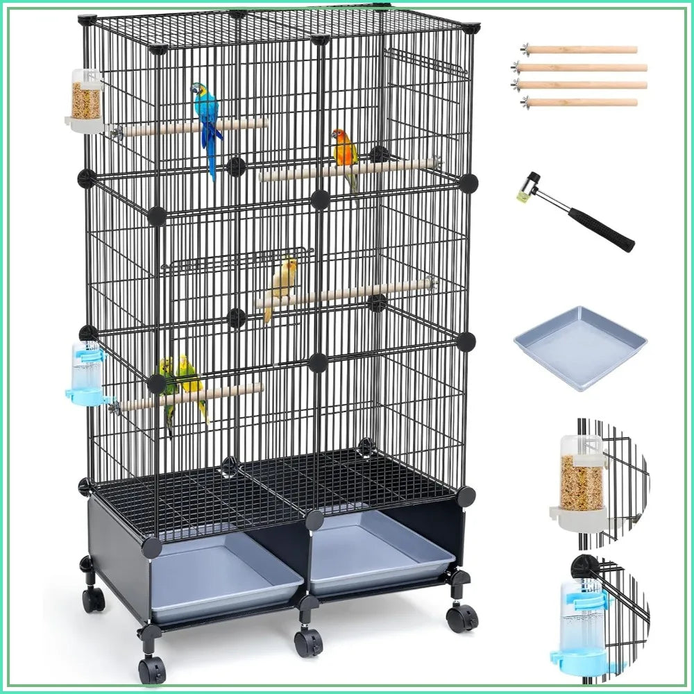 Stainless Steel Bird Cage For Parakeets With Wheels And Tray