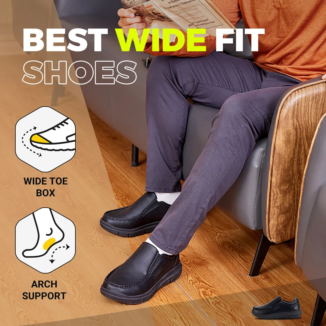 Fitville Men Wide Leather Walking Shoes With Arch Support