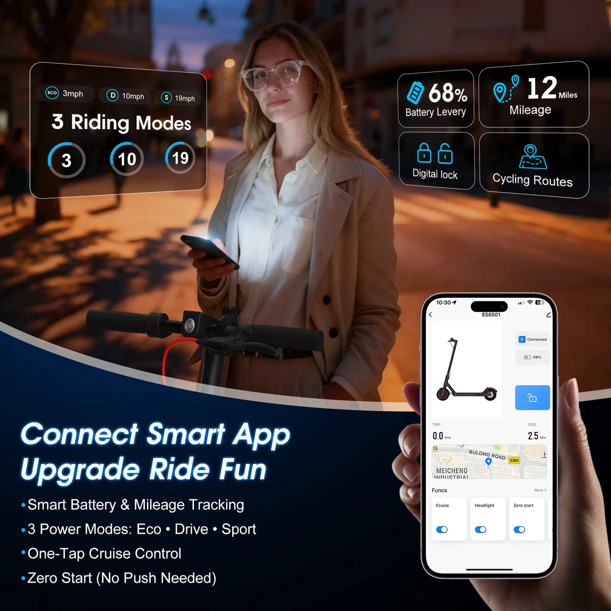 OBX 350W Electric Scooter For Adults 19 Miles Range Foldable