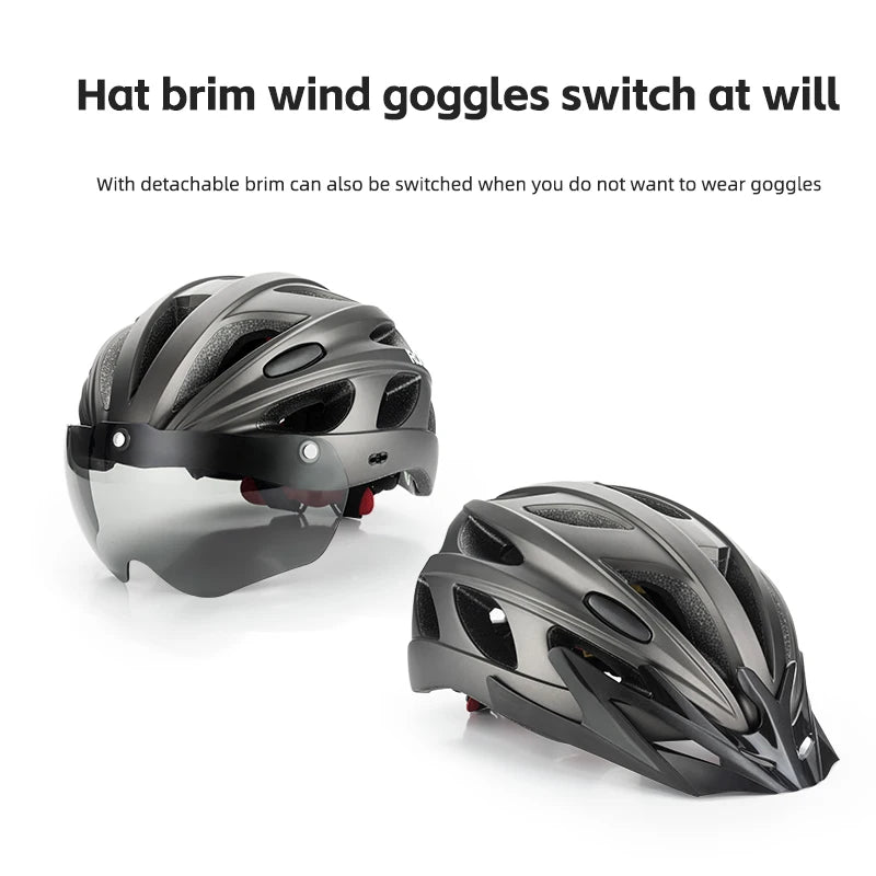ROCKBROS Integrated Cycling Helmet With Goggles For Road And Mountain Riders