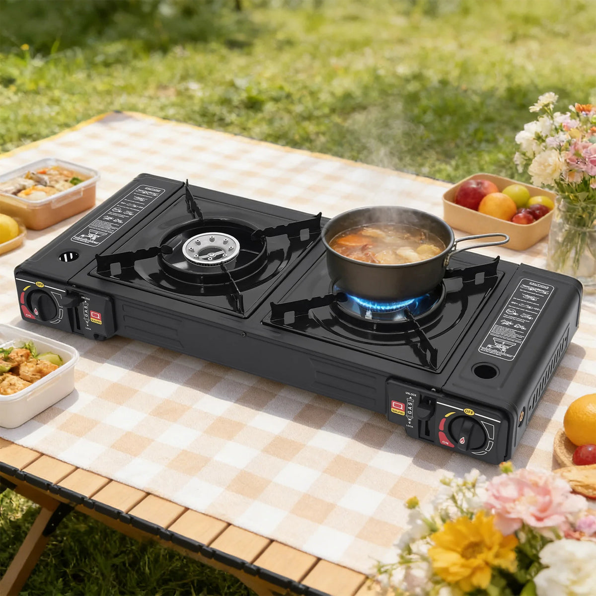 Portable Two Burner Gas Camping Stove With Fast Heating