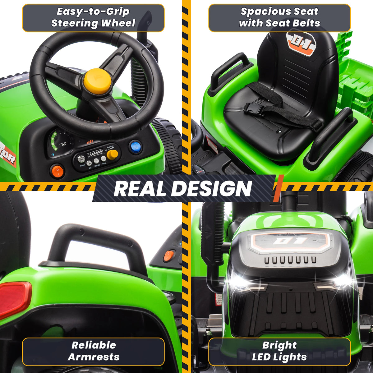 Joyracer 24V Ride On Tractor For Kids With Detachable Trailer