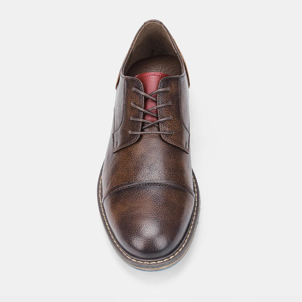 Hecrafted Men Leather Oxford Casual Derby Cap Toe Shoes