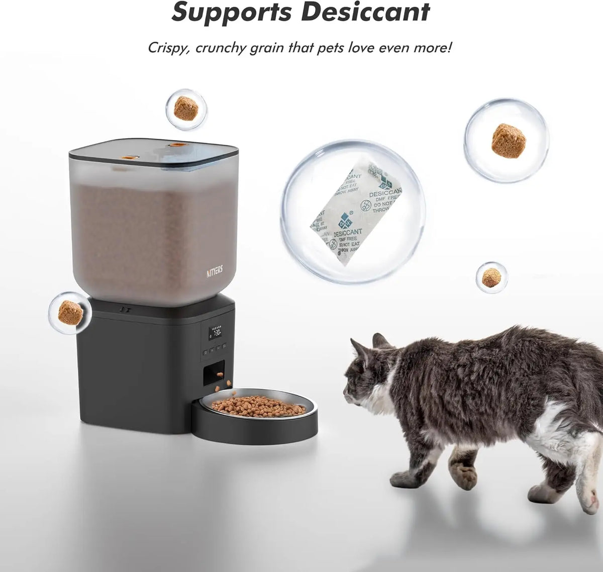 Nityers Automatic Pet Food Dispenser Stainless Steel Bowl