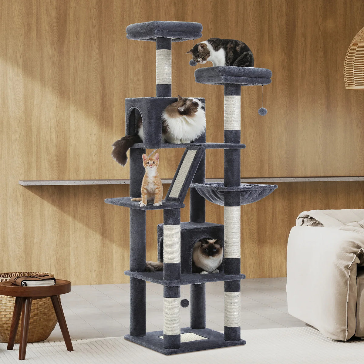 PEQULTI Multilevel Cat Tree Tower With Scratching Posts And Hammock