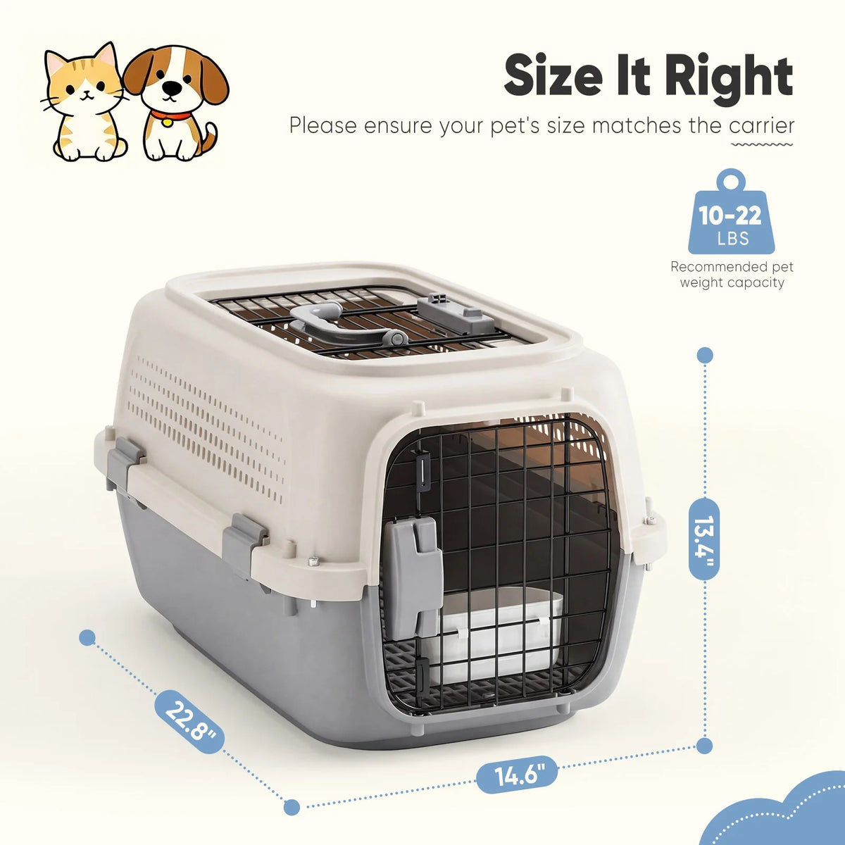 Durable Pet Travel Crate With Bowl For Small Cats Dogs