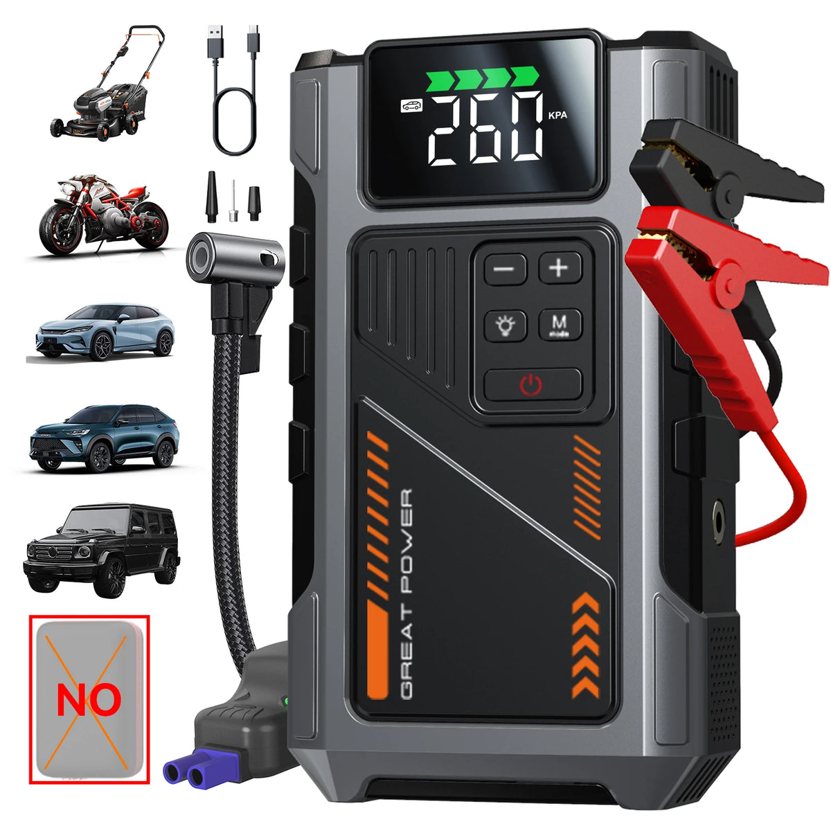 Geeneu Portable Car Jump Starter With 3000A Peak Air Compressor