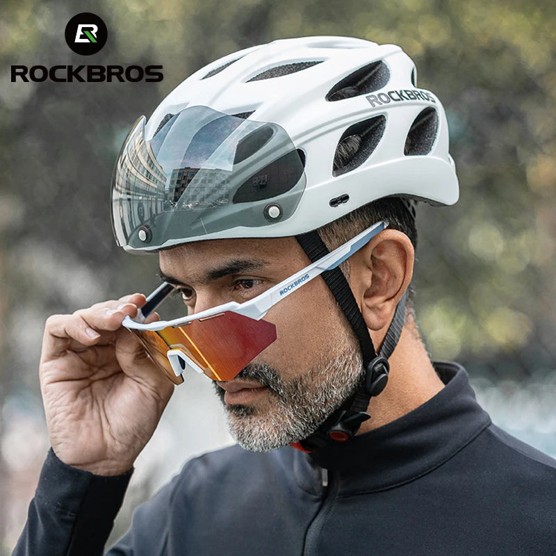 ROCKBROS Integrated Cycling Helmet With Goggles For Road And Mountain Riders