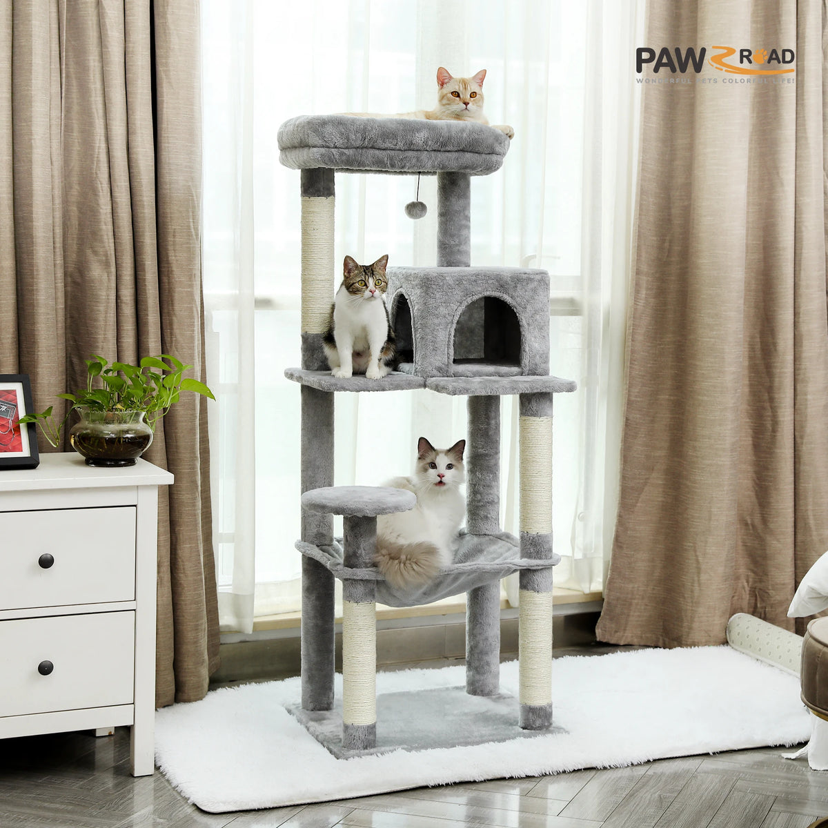 PAWZ Road Cat Tree With Sisal Posts Hammock And Perch