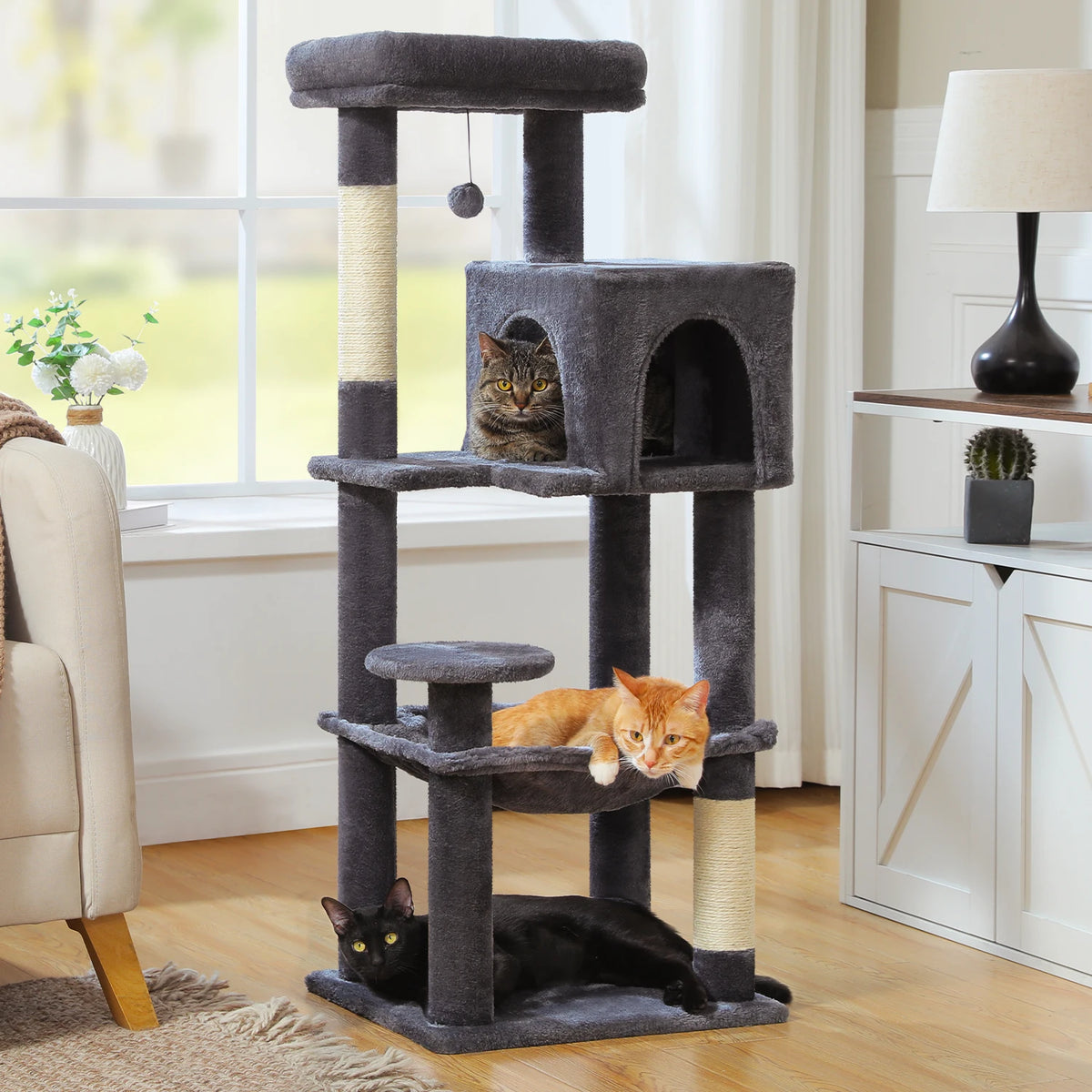 PEQULTI Multilevel Cat Tree Tower With Scratching Posts And Hammock