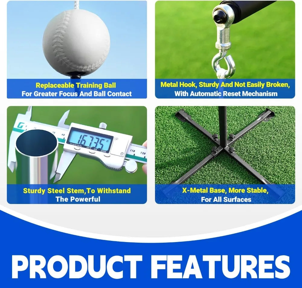 Height Adjustable Batting Tee With Tethered Ball Baseball Softball Training