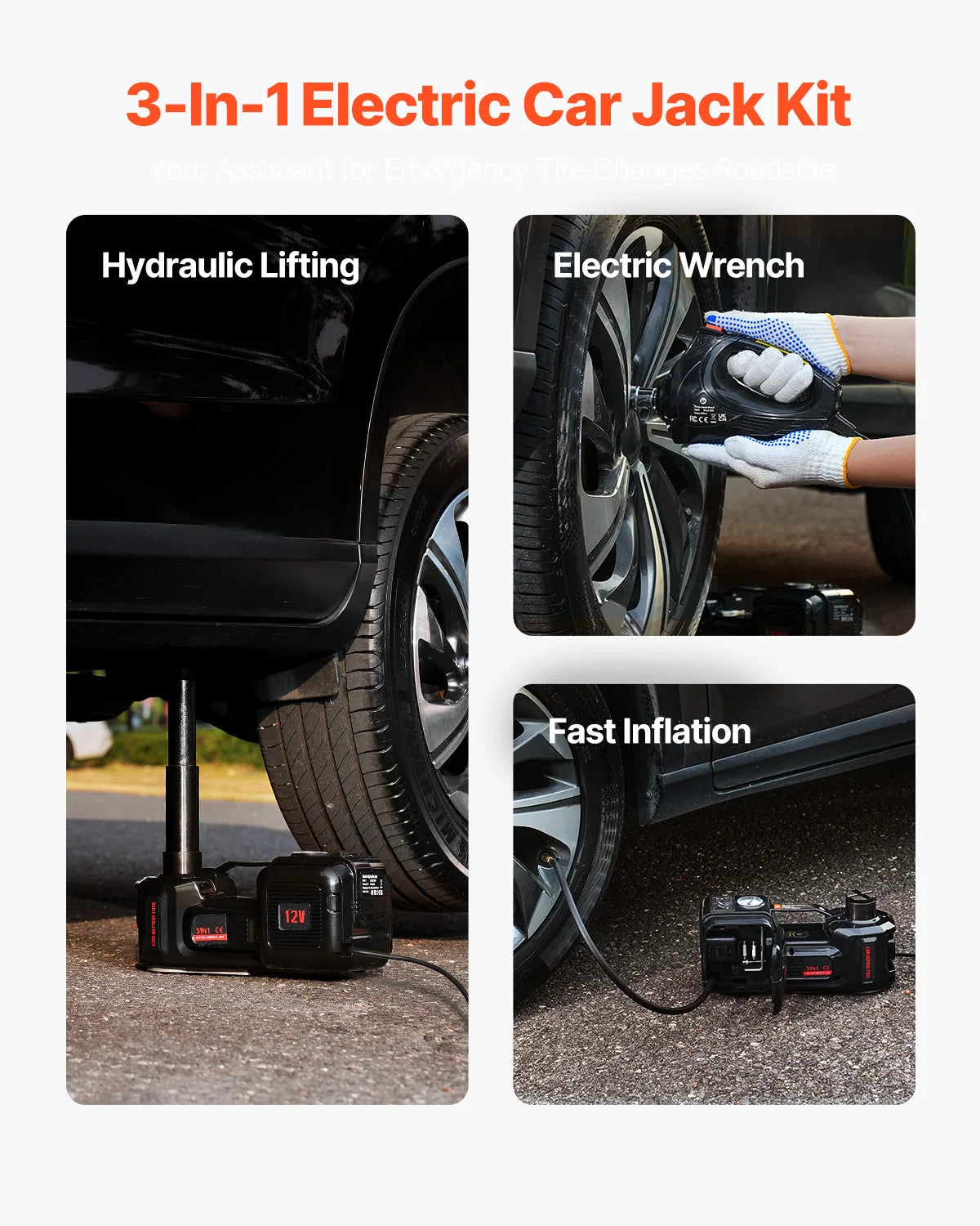 VEVOR Electric Car Jack With Impact Wrench And Led Light
