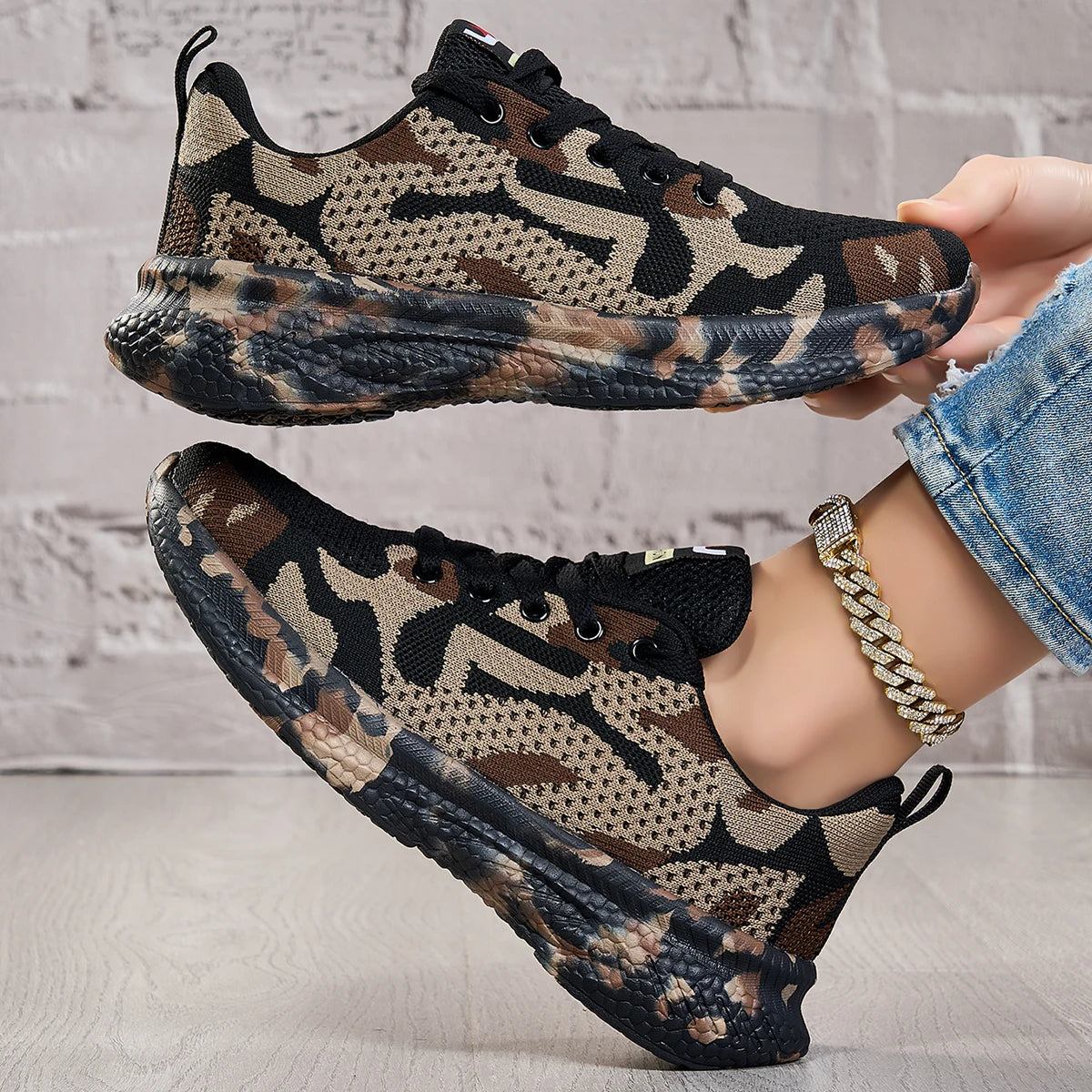 Women Knit Sneakers Breathable Mesh Lace Up Casual Walking Shoes