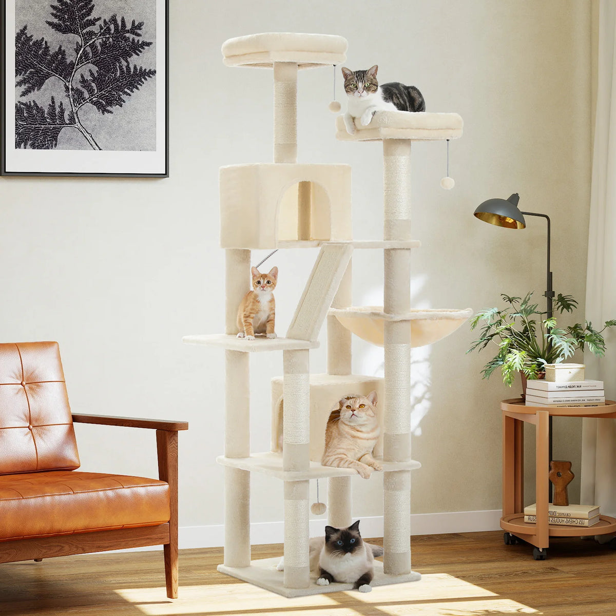 PEQULTI Multilevel Cat Tree Tower With Scratching Posts And Hammock