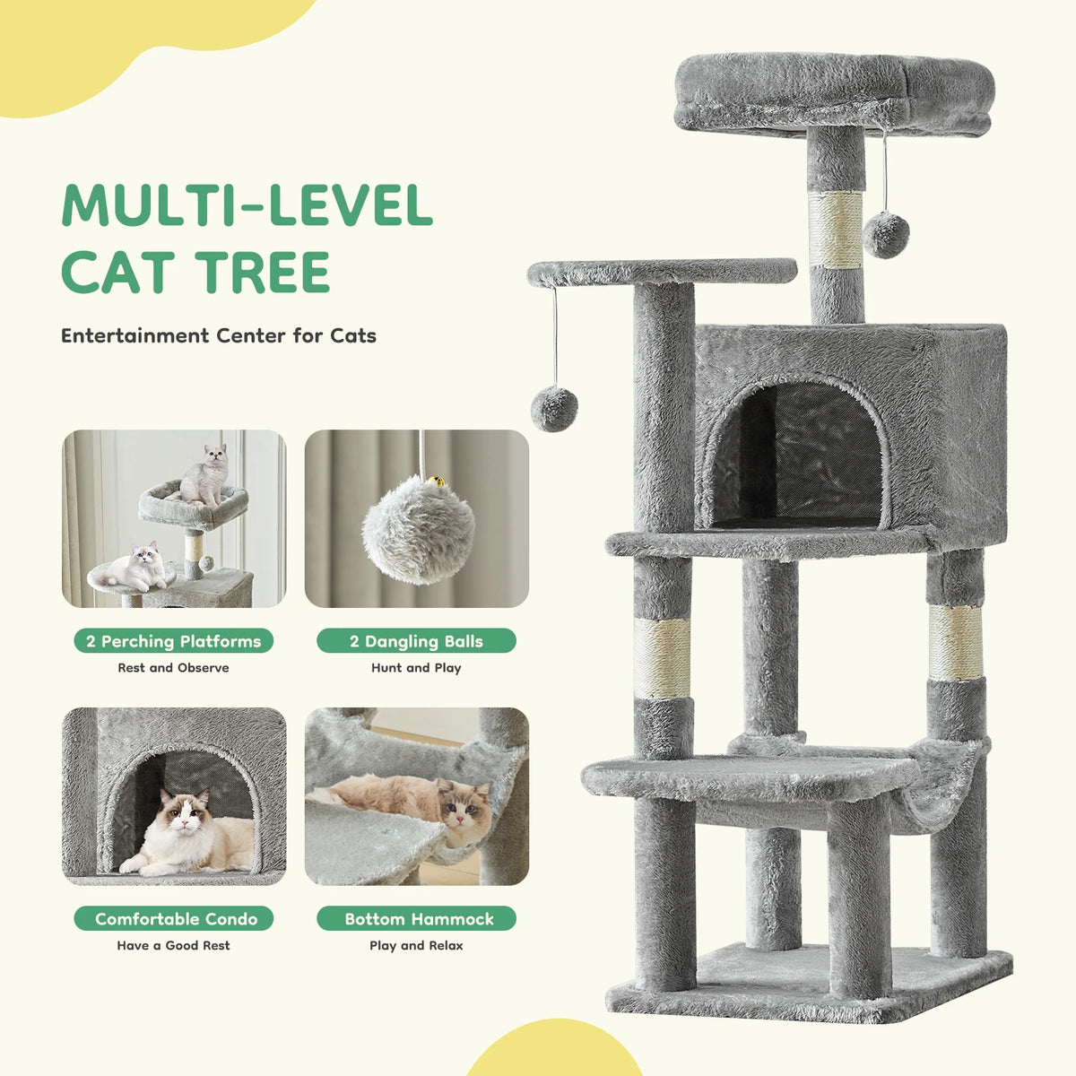 JHK Four Tier Cat Tree With Natural Sisal Scratching Posts