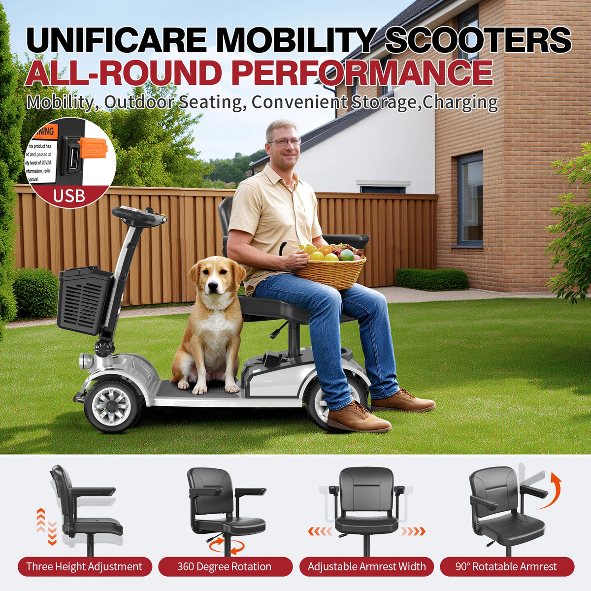 Unificare Foldable Electric Mobility Scooter With 250W Motor