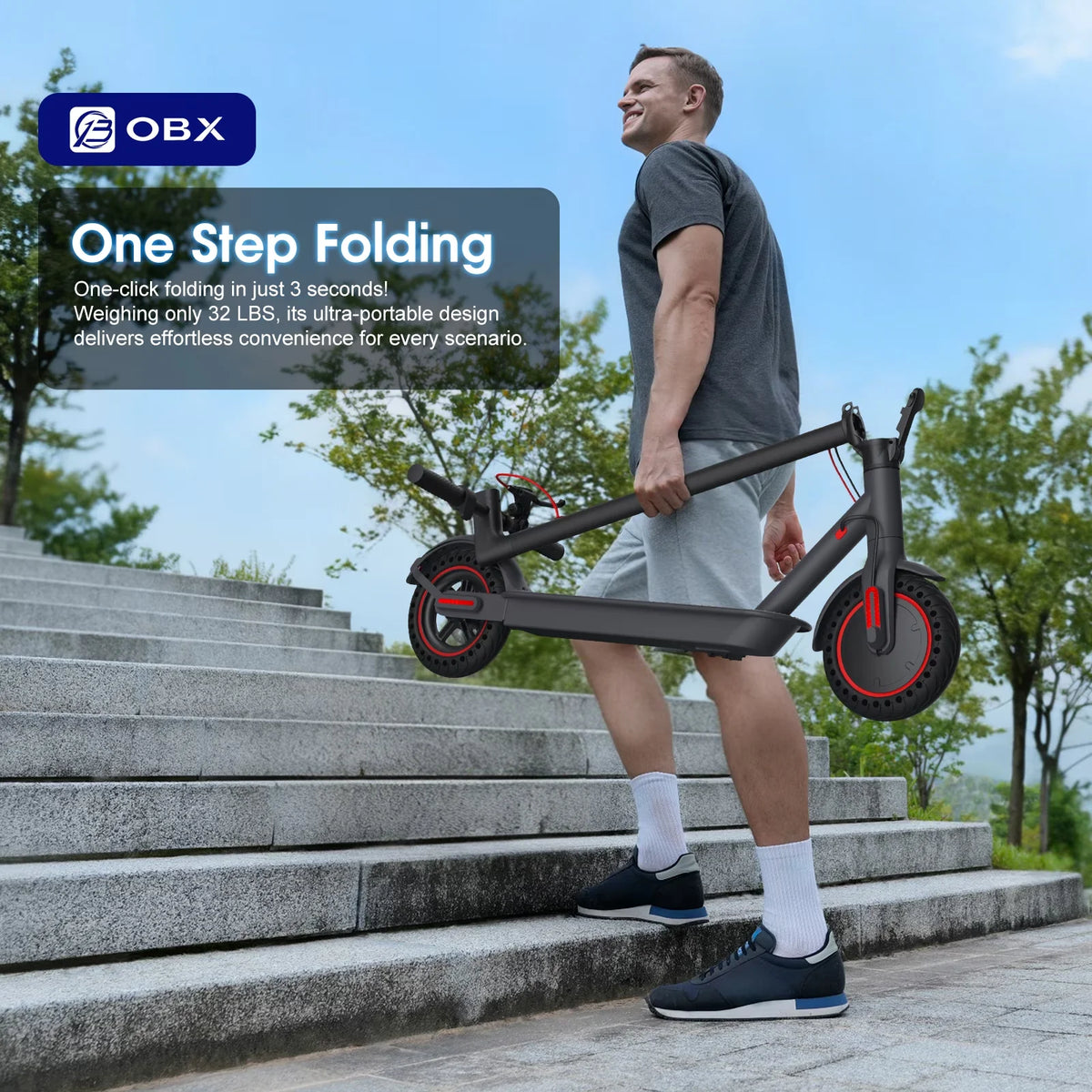 OBX 350W Electric Scooter For Adults 19 Miles Range Foldable