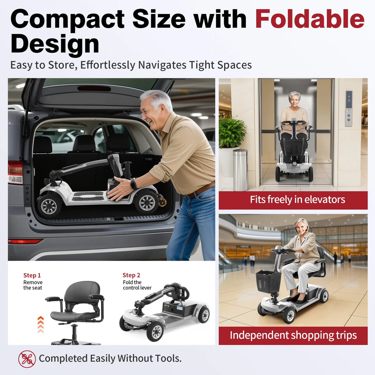 Unificare Foldable 4 Wheel Mobility Scooter With Carbon Steel Frame