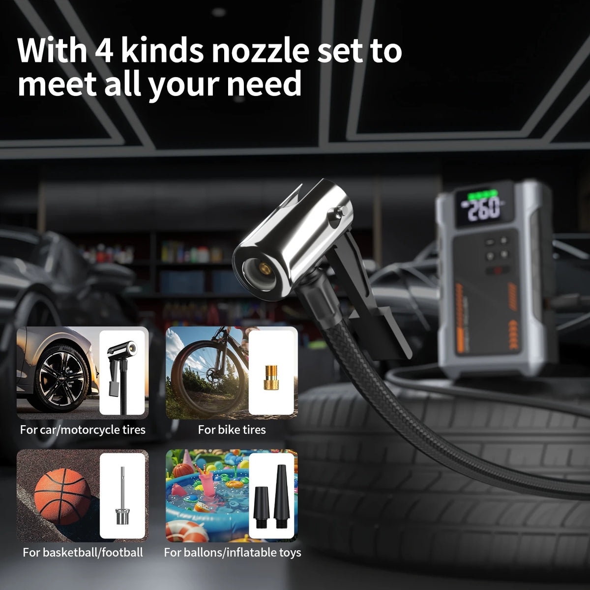 Geeneu Portable Car Jump Starter With 3000A Peak Air Compressor
