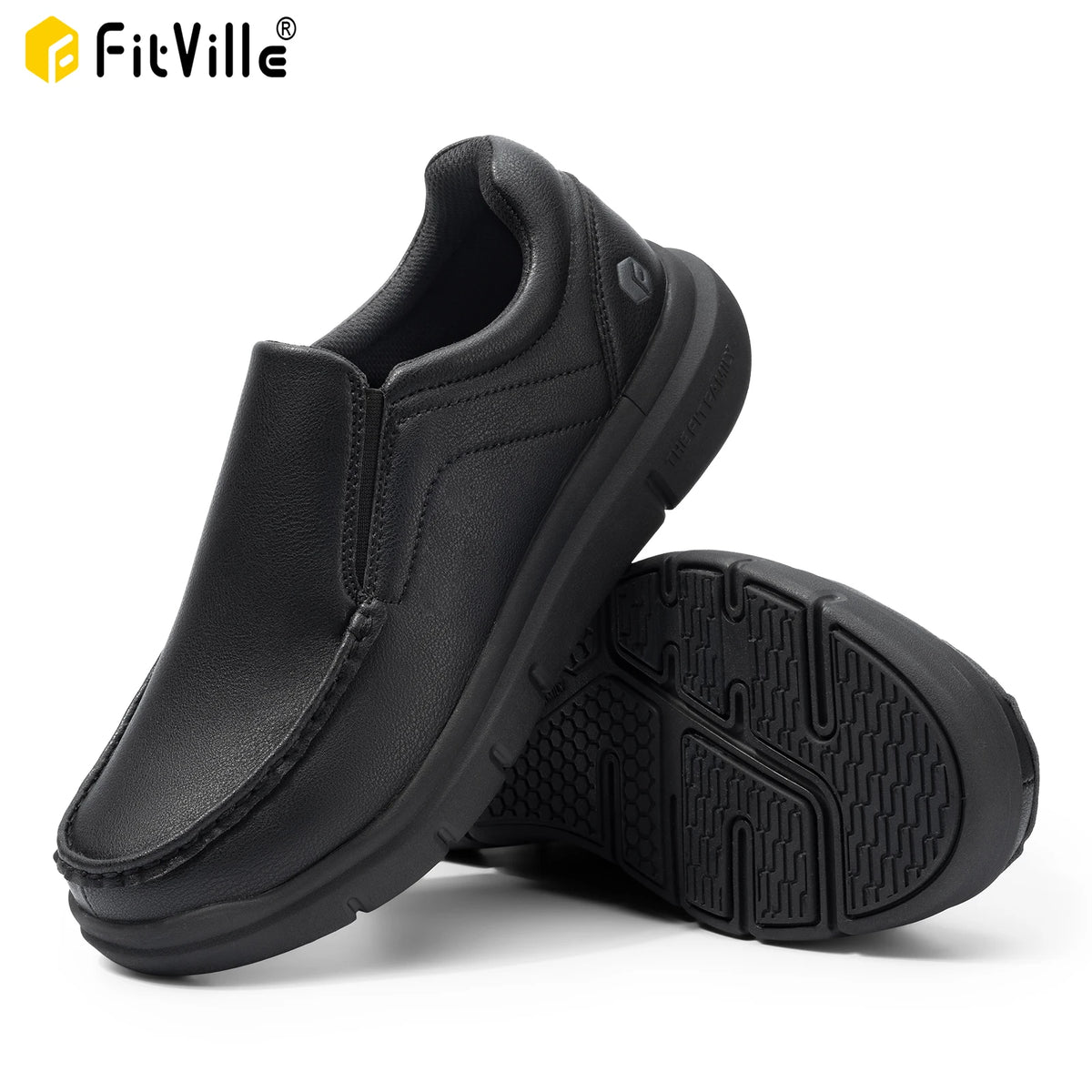 Fitville Men Wide Leather Walking Shoes With Arch Support