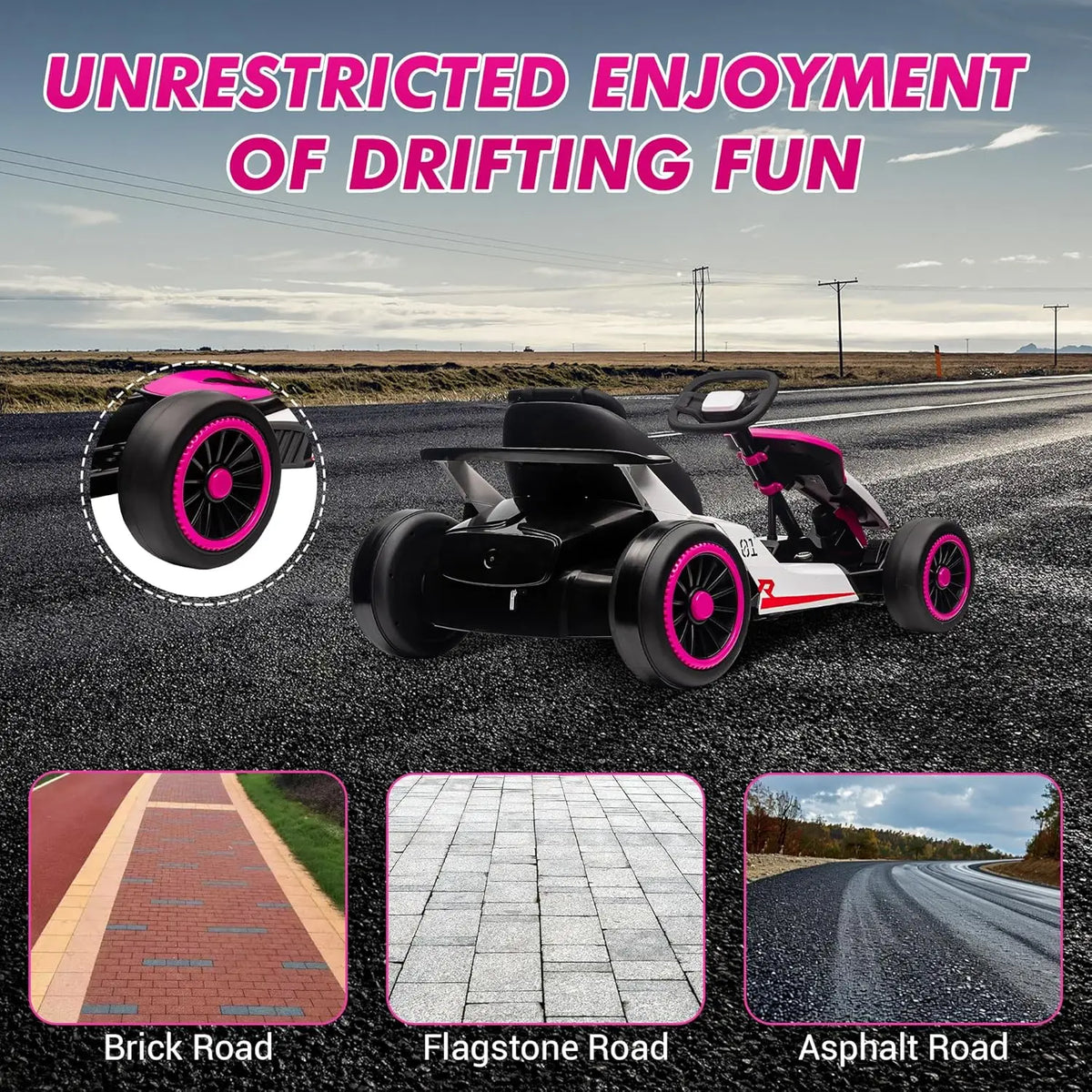24V Electric Drift Go Kart Featuring Dual Motors Led