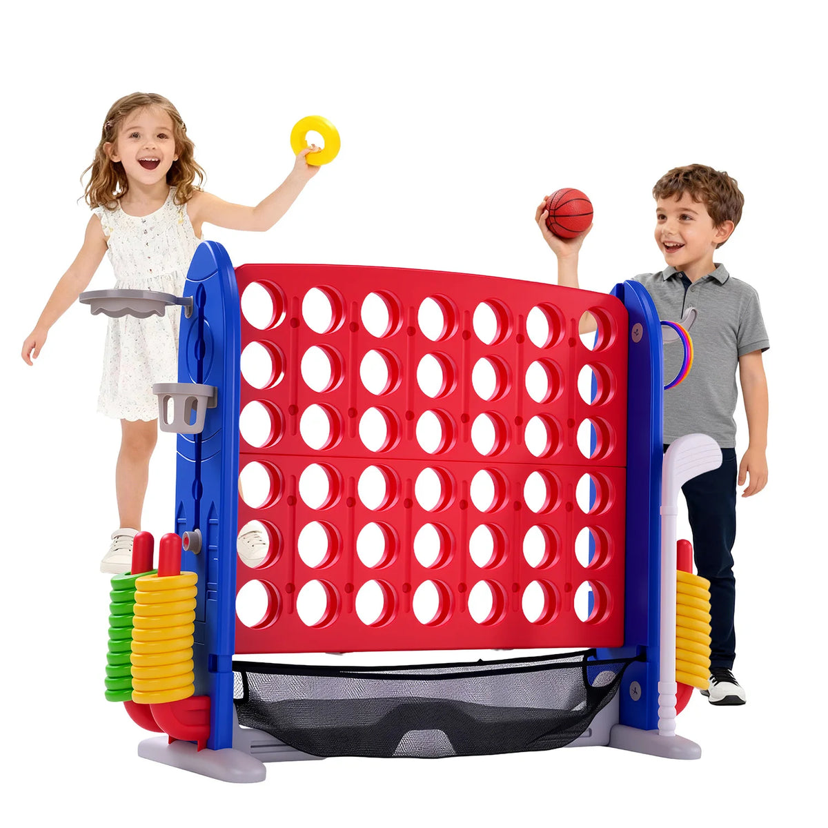 Giant Outdoor Connect Four Basketball Hoop Ring Toss Game