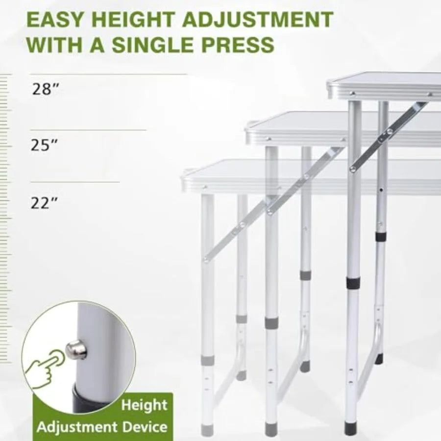 Folding Stainless Steel Camping Table With Storage and Adjustable Height