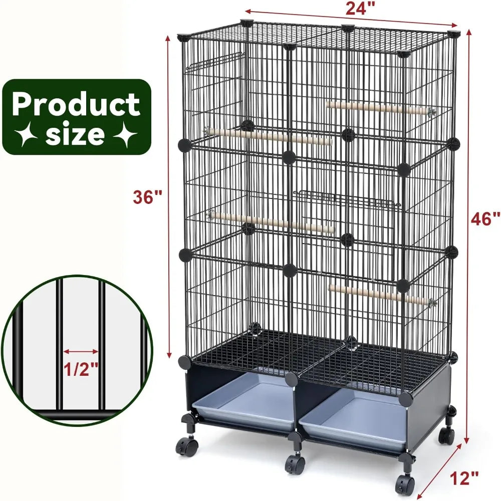 Stainless Steel Bird Cage For Parakeets With Wheels And Tray