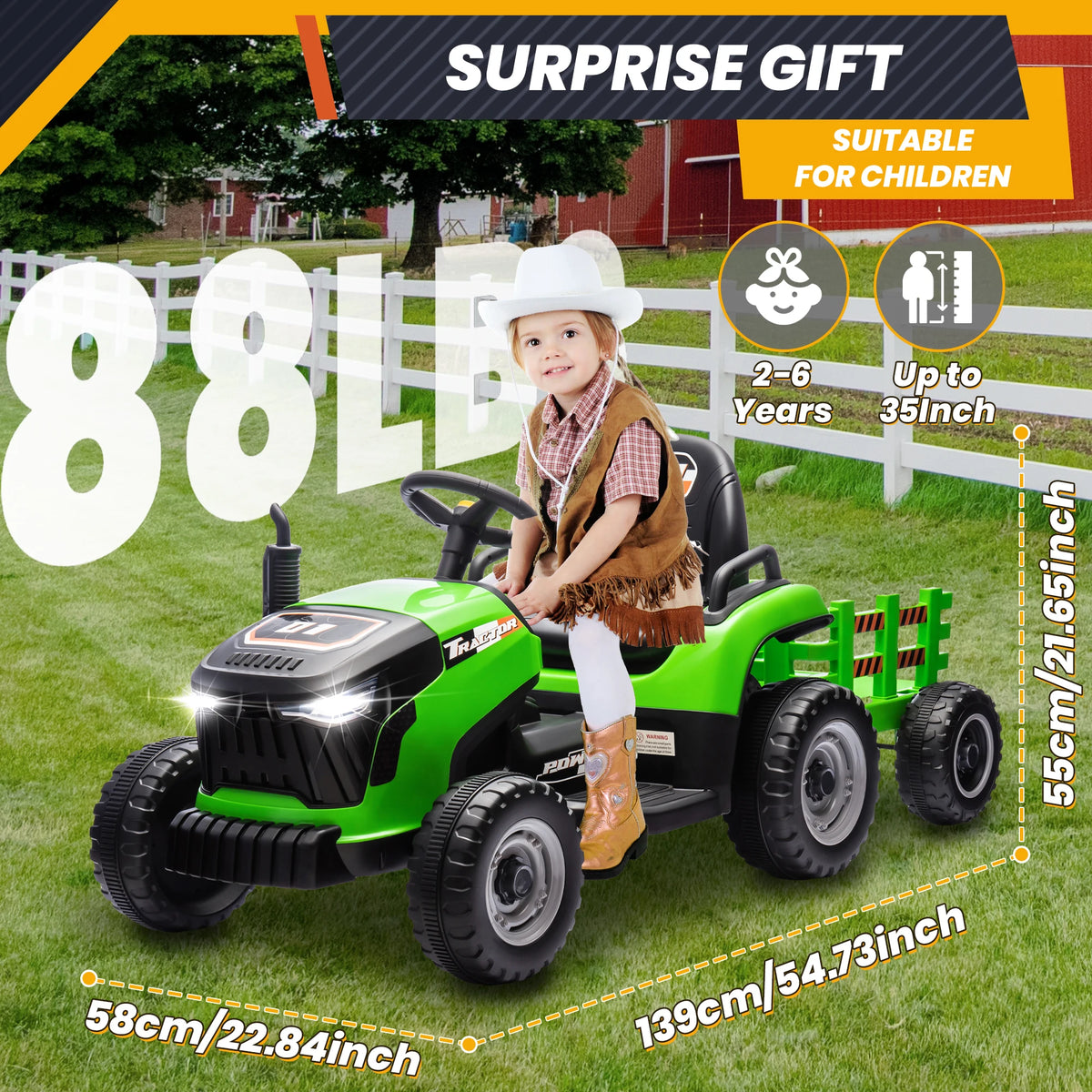 Joyracer 24V Ride On Tractor For Kids With Detachable Trailer