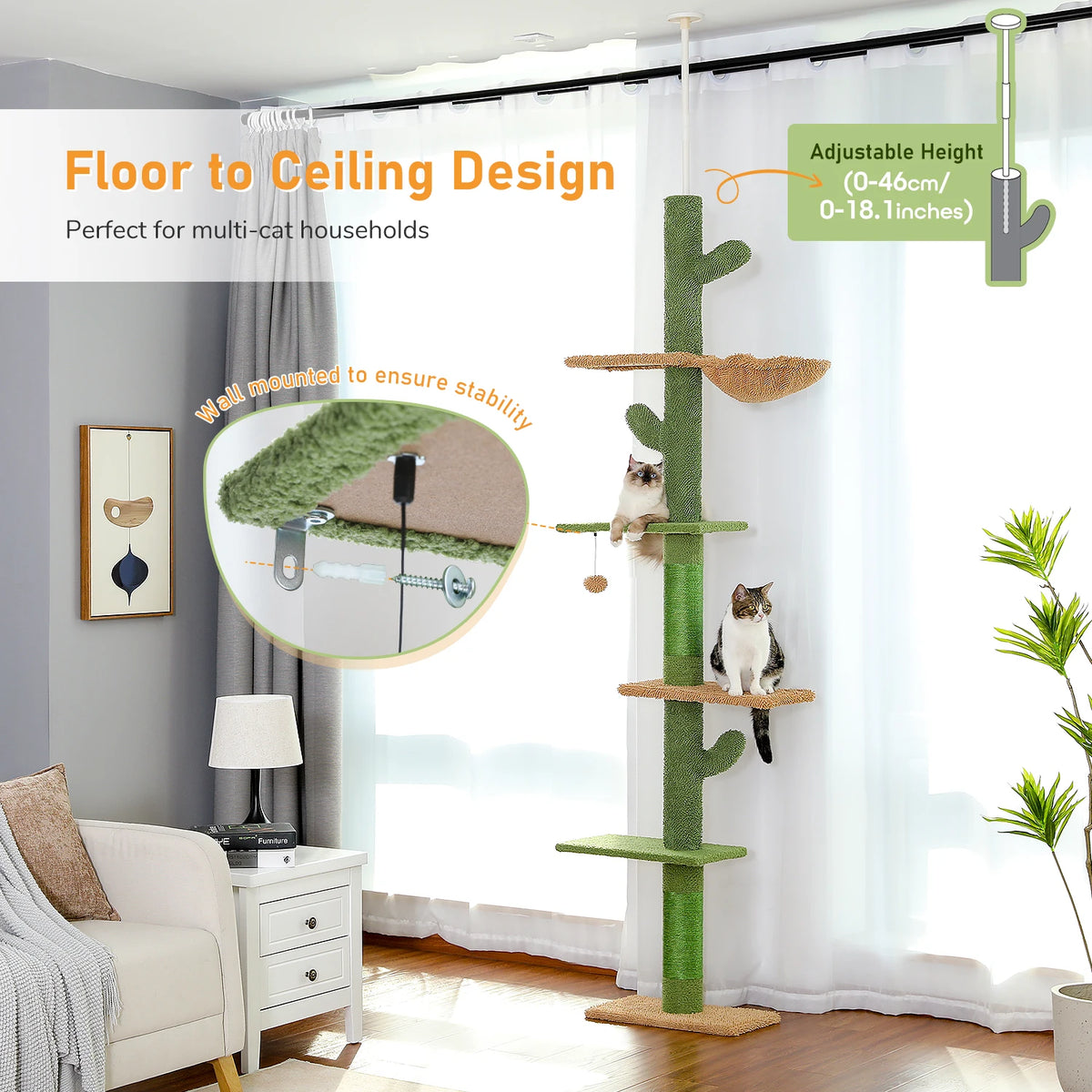 PAWZ Road Tall Floor To Ceiling Cat Tree With Hammock