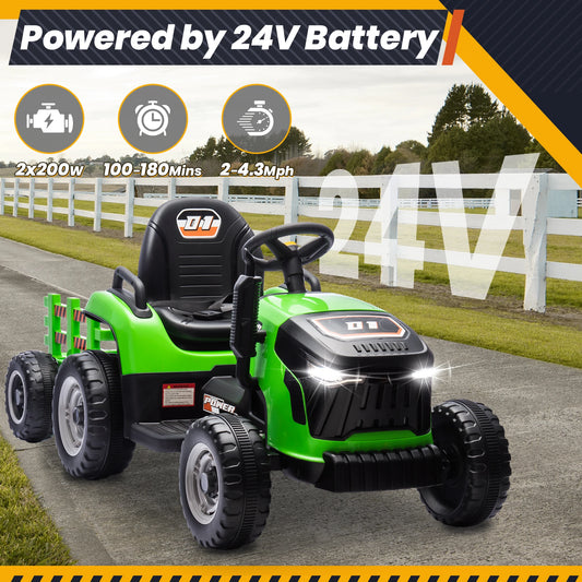 Joyracer 24V Ride On Tractor For Kids With Detachable Trailer