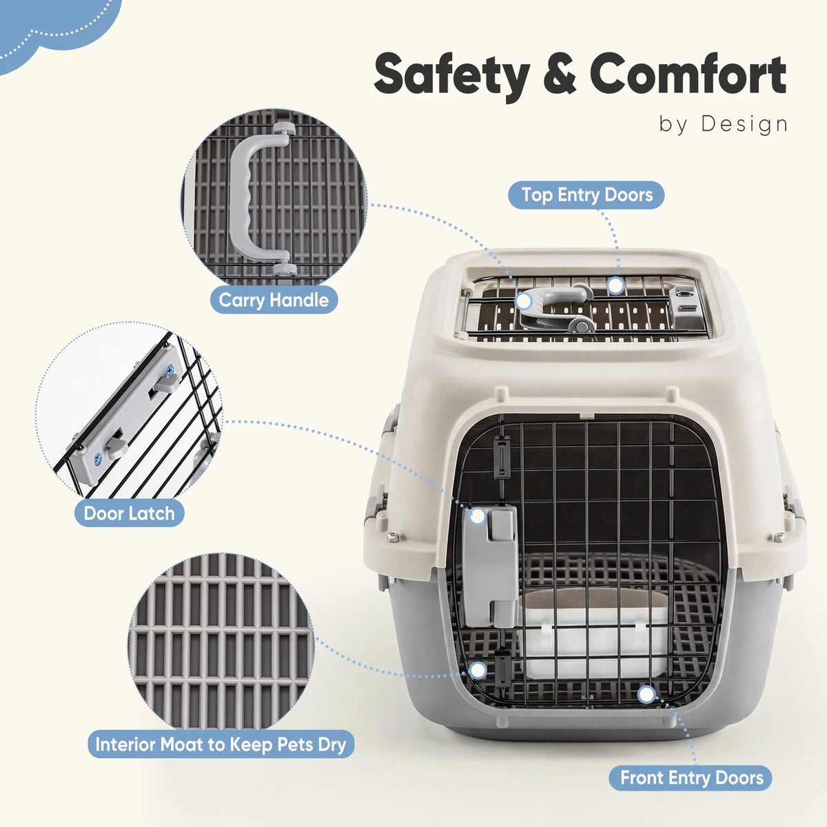 Durable Pet Travel Crate With Bowl For Small Cats Dogs