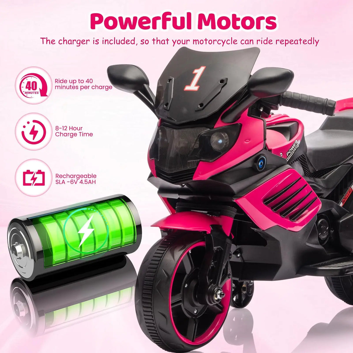 HiMiss Kids Electric Ride On Motorcycle With Training Wheels