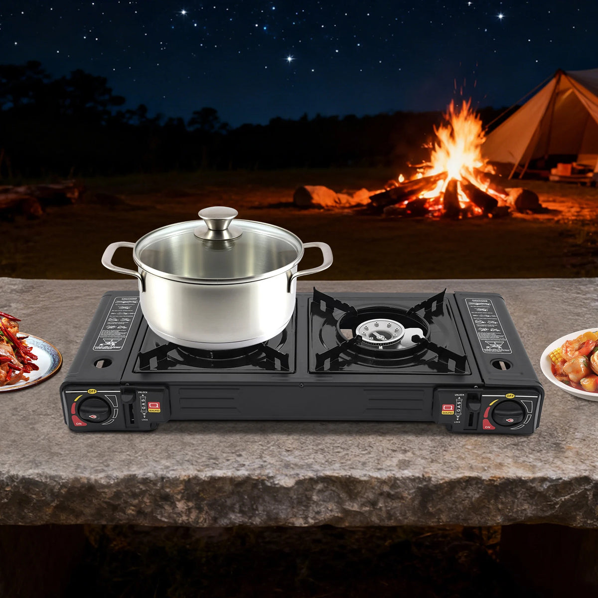 Portable Two Burner Gas Camping Stove With Fast Heating