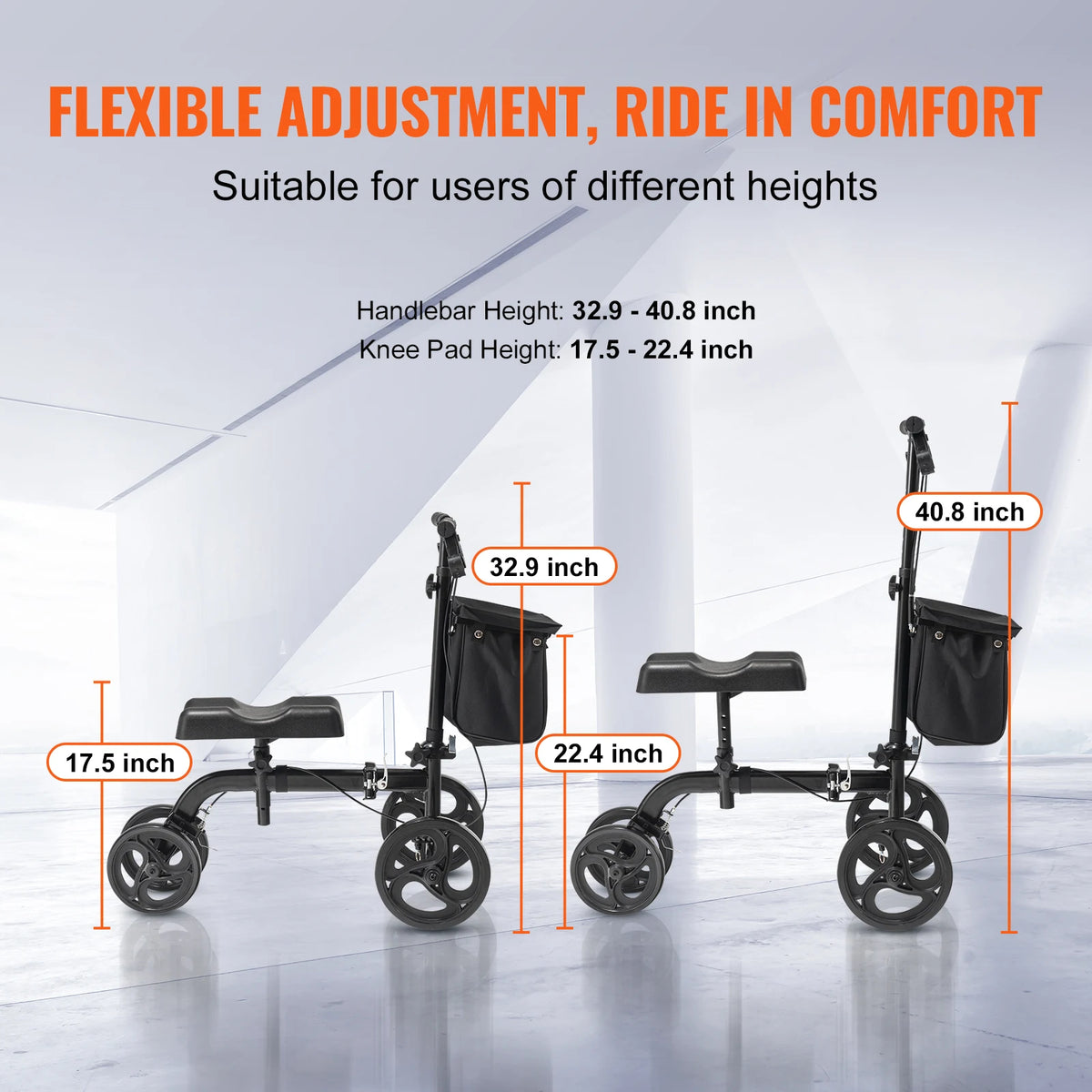 SucceBuy Folding Knee Scooter Carbon Steel Steerable Walker