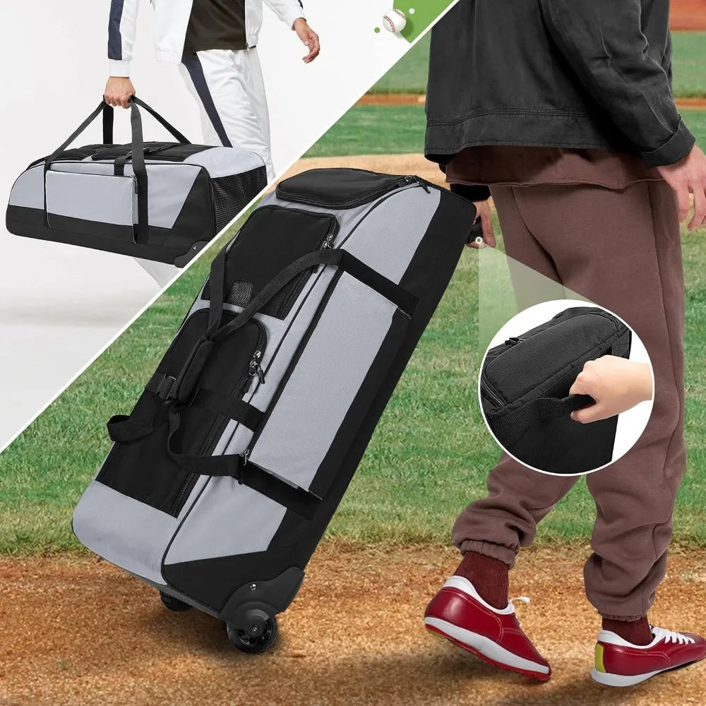 Rolling Baseball Softball Duffle Bag With Separate Shoe Compartment