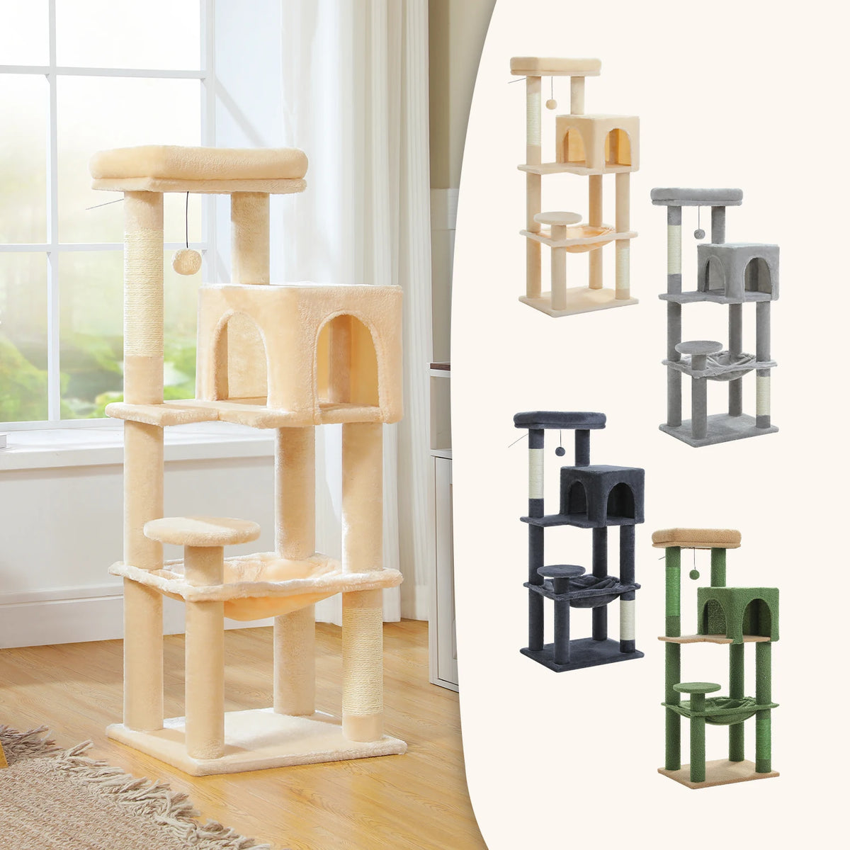 PEQULTI Multilevel Cat Tree Tower With Scratching Posts And Hammock