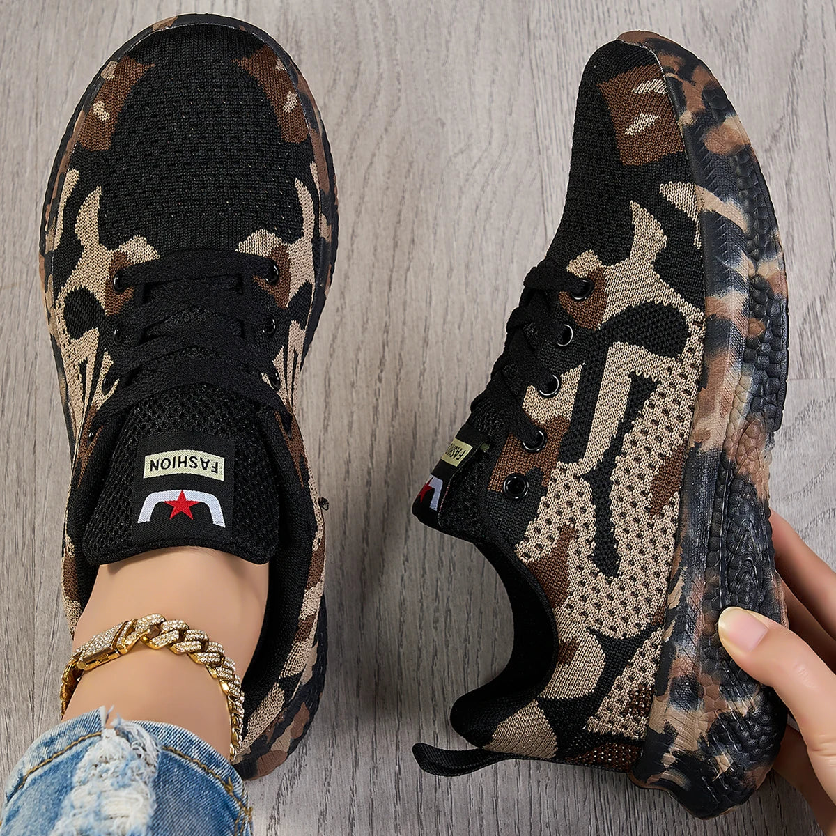 Women Knit Sneakers Breathable Mesh Lace Up Casual Walking Shoes