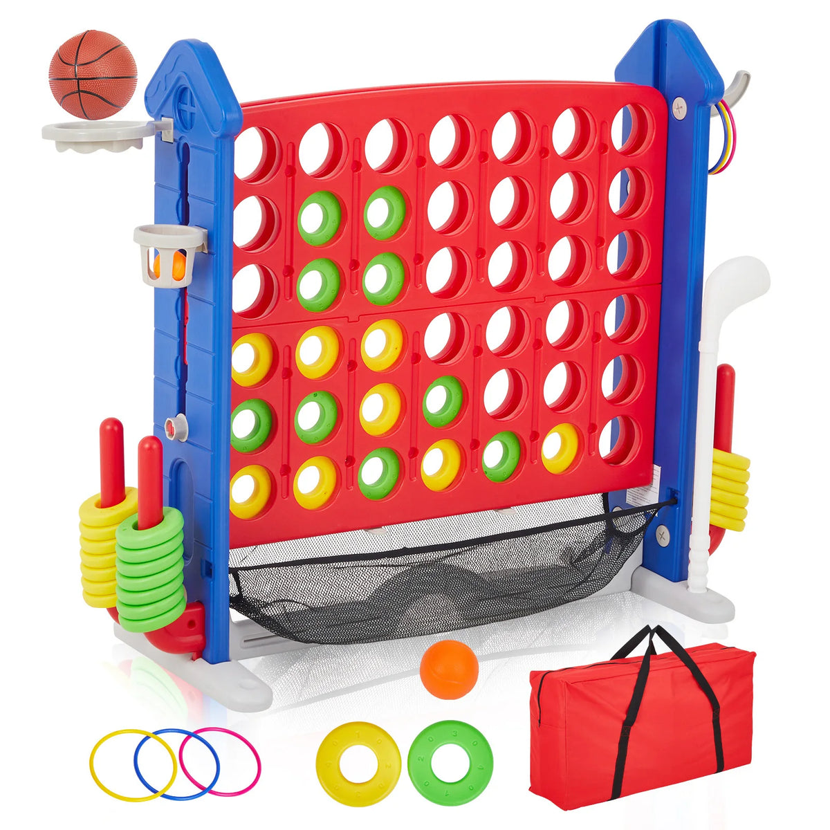 Giant Outdoor Connect Four Basketball Hoop Ring Toss Game
